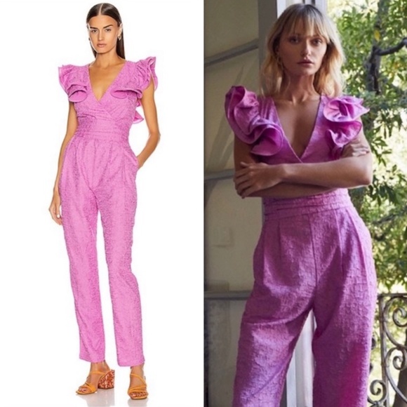 Retrofete Pants - Retrofete Shelley Slim Leg Crinkled Jumpsuit Pink